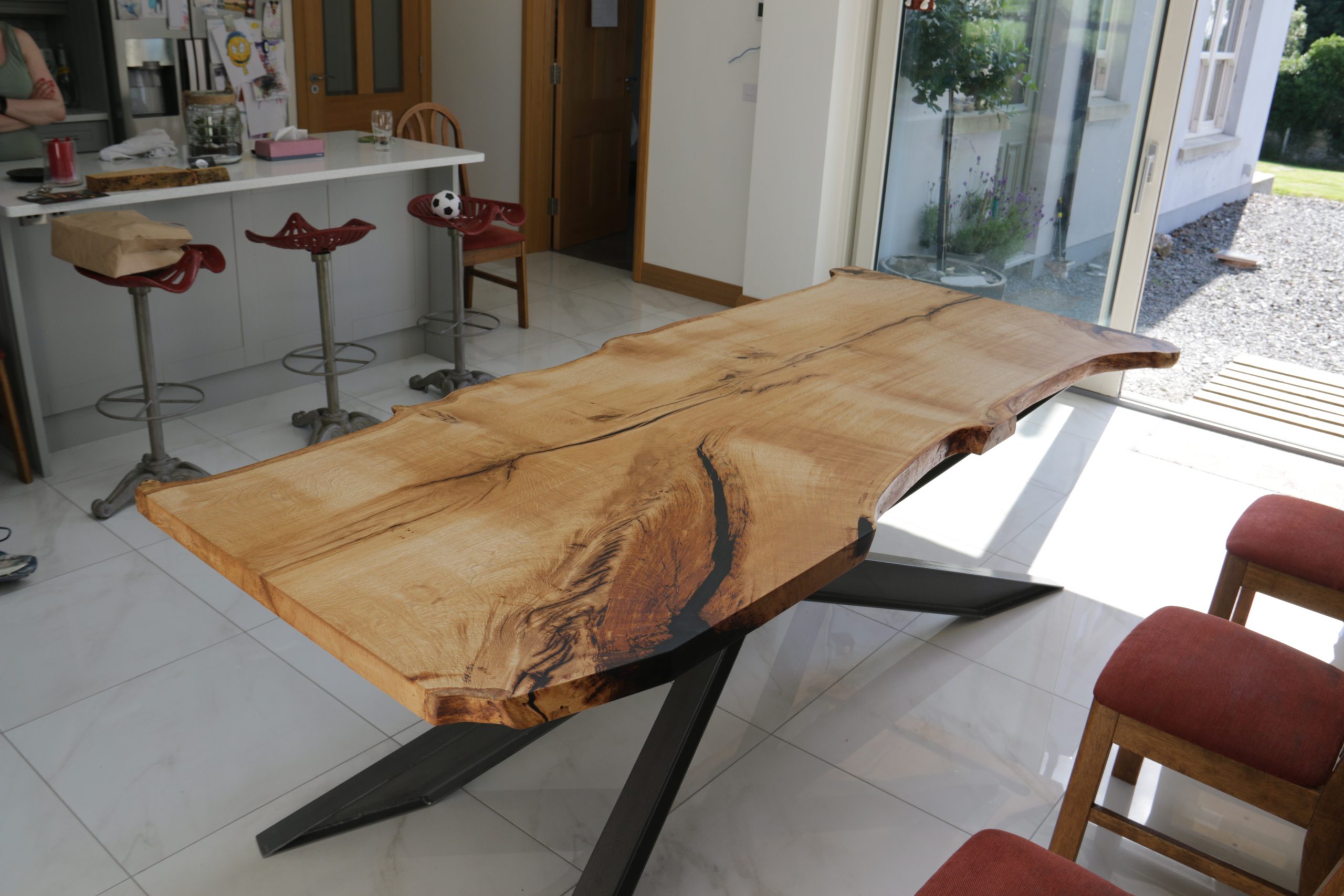 Irish Oak Dining Table with I-Beam Steel Leg