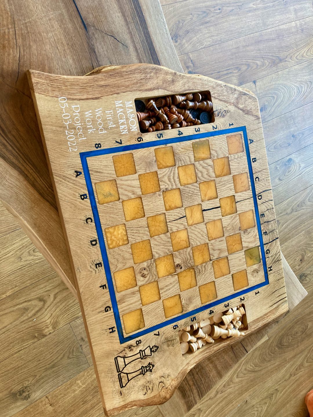 Chess board with resin fill